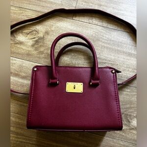 Bebe Burgundy Structured Satchel Crossbody Bag Gold Hardware Missing Tassel